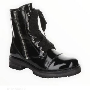 NEW Bos. & Co. Paulie black patent leather water repellent lace-up booties